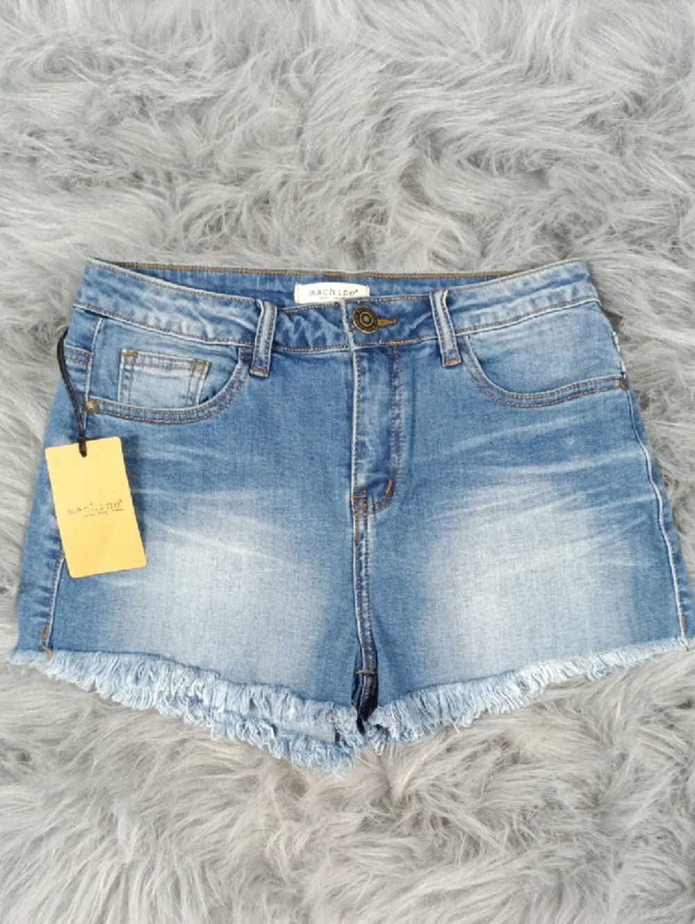 Light Blue Denim Cutoff Button Shorts Machine Pockets